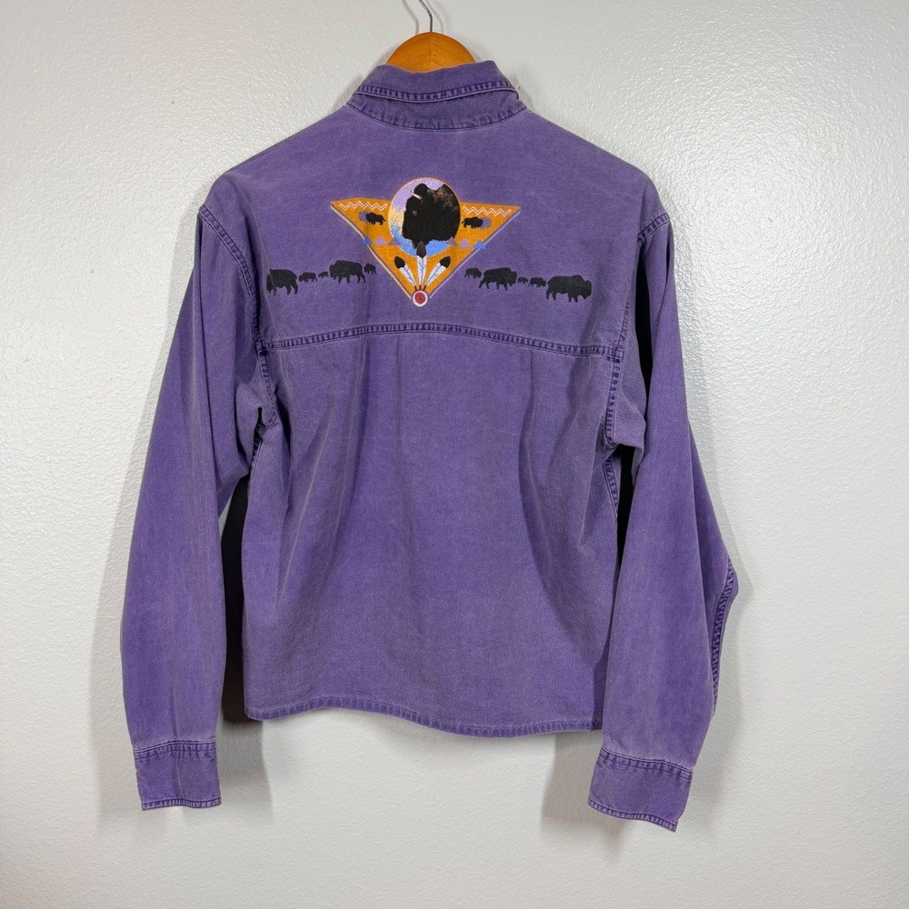 Coldwater Creek Button Down Women S Purple Buffalo Graphic Western Shirt - Picture 2 of 6